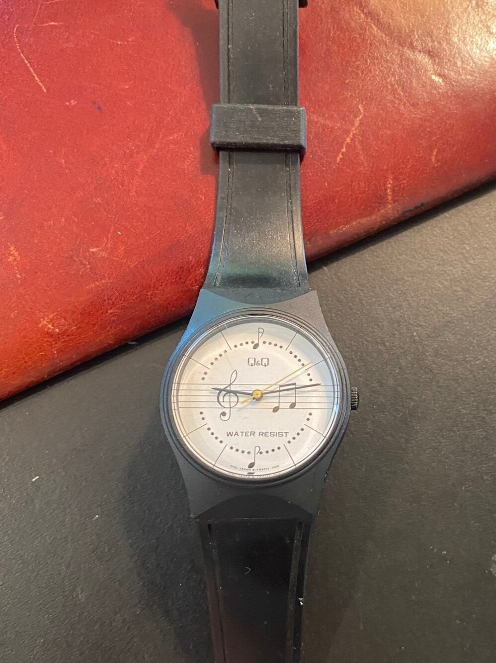 Women's 33mm Q&Q by Citizen Watch, Black Poly Case and Band, Musical Notes Face